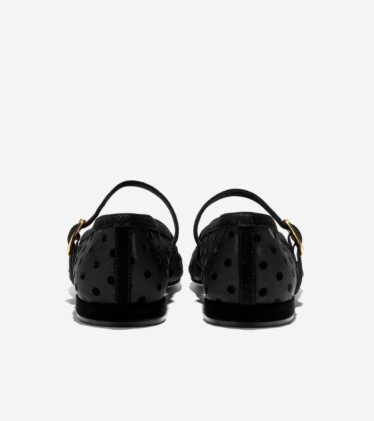 W37941:BLACK POLKA DOT MESH / BLACK SUEDE