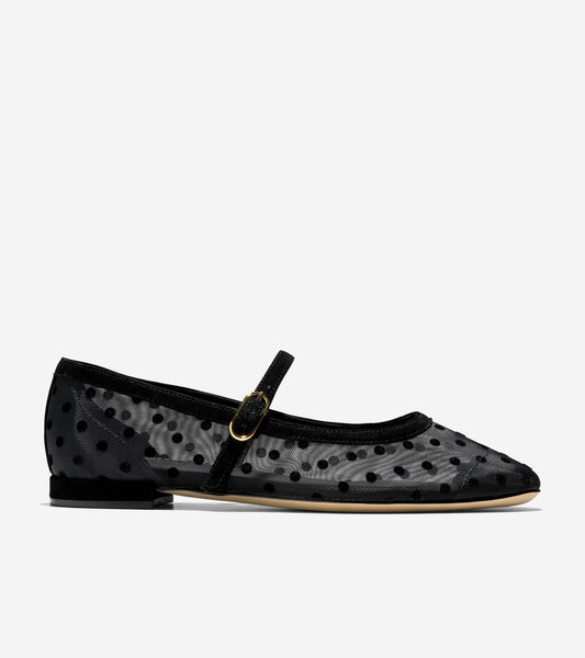 W37941:BLACK POLKA DOT MESH / BLACK SUEDE
