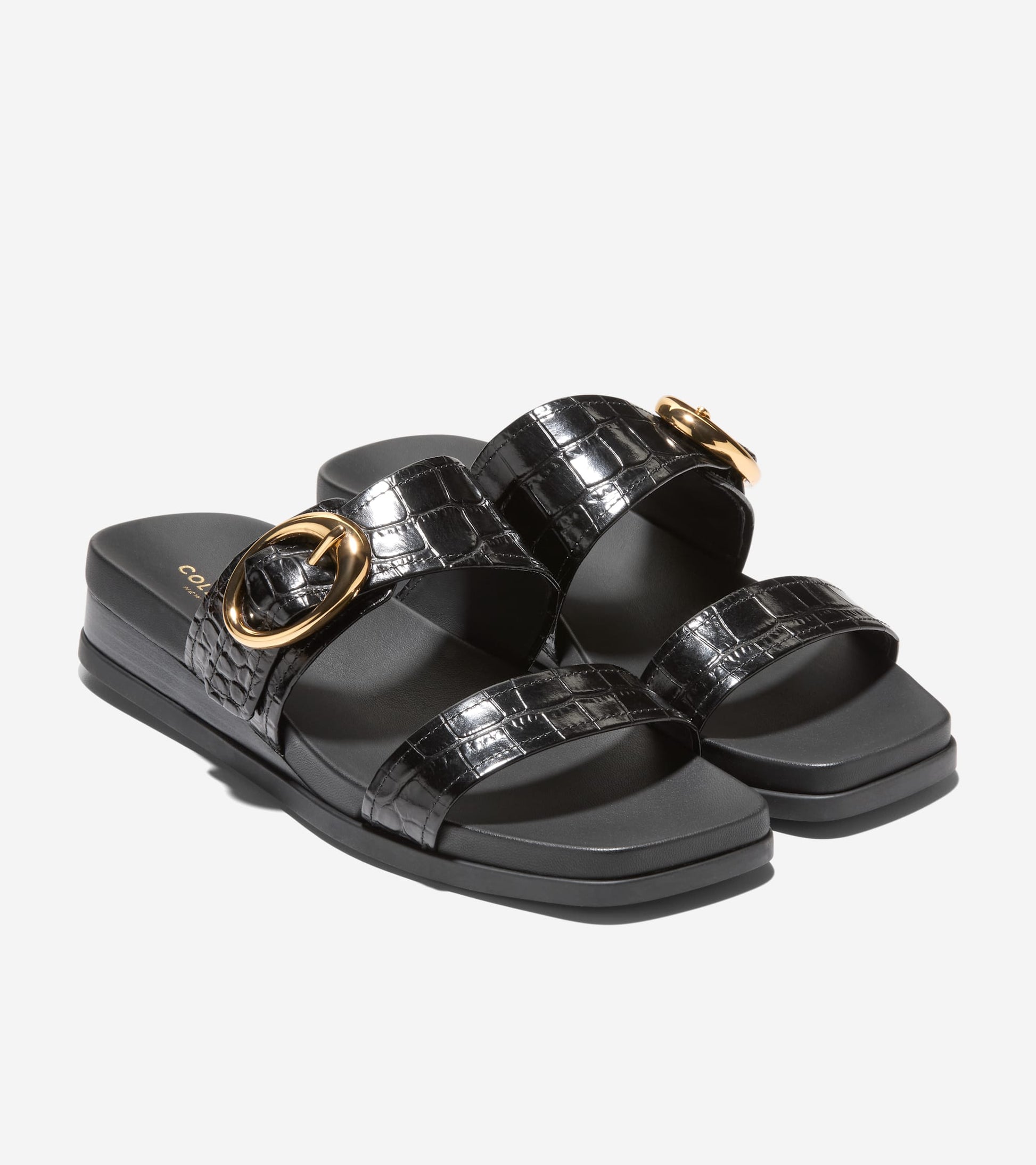 W35351:BLACK CROC PRINT LEATHER