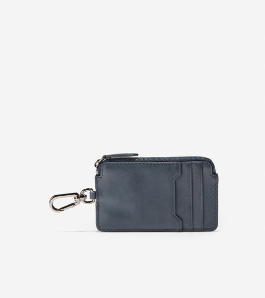 GRANDSERIES Leather Zip Card Case With Key Ring