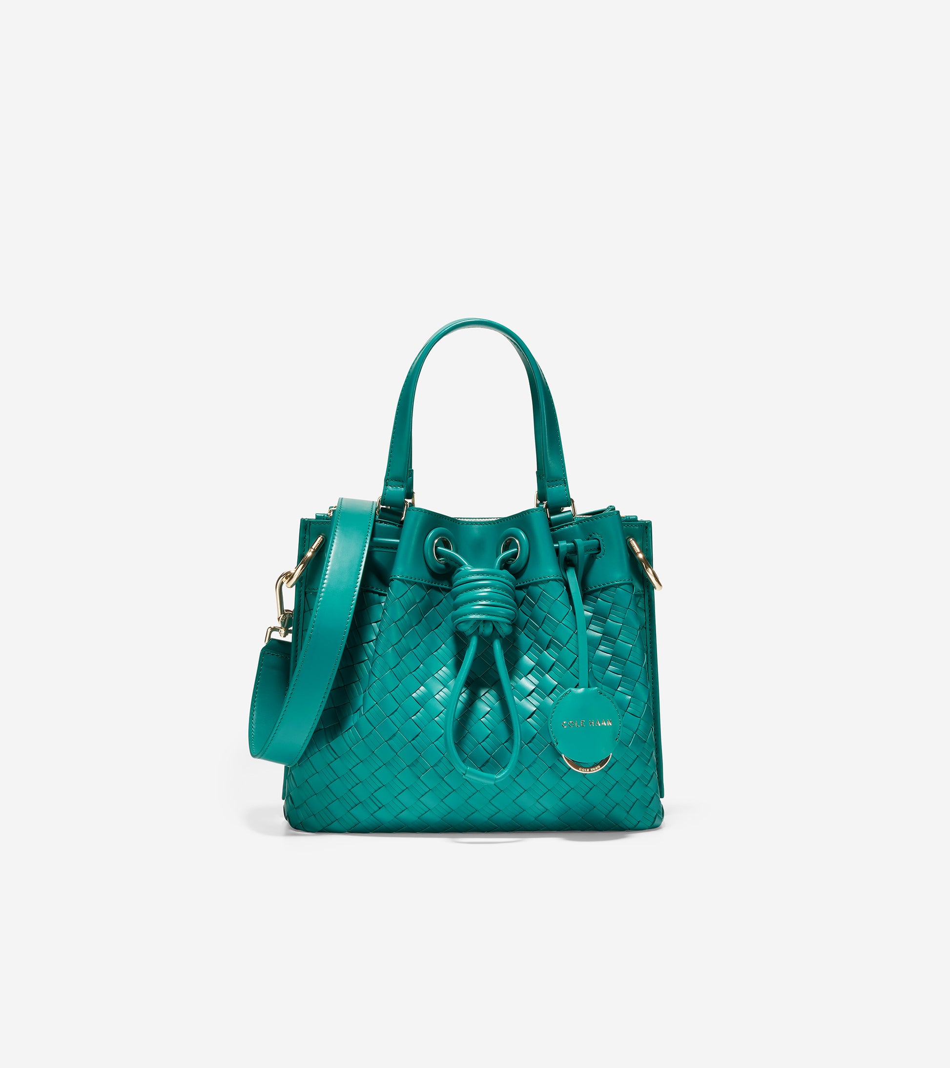 Woven Leather Small Bucket Bag