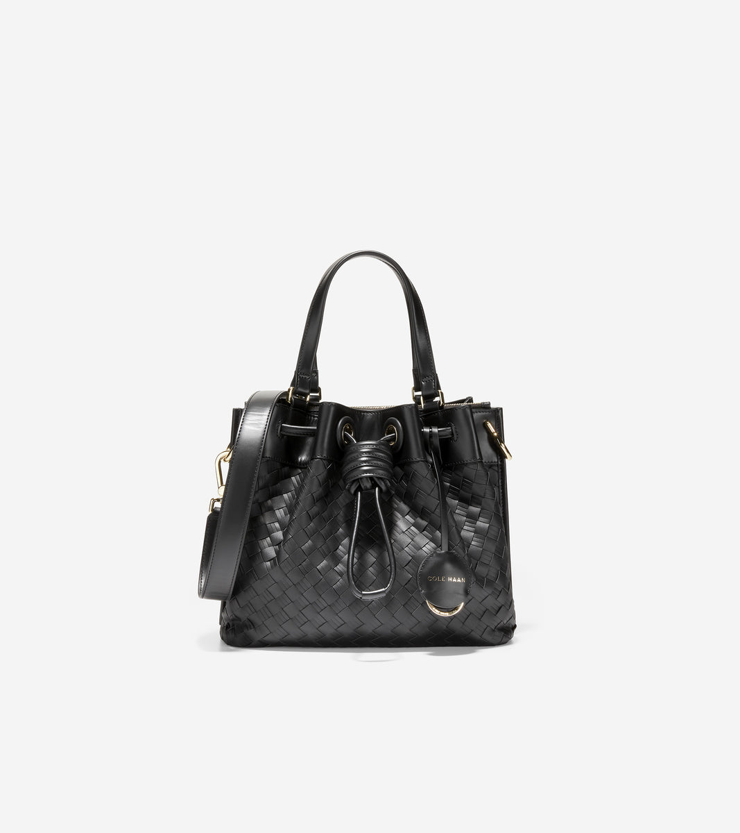 Woven Leather Small Bucket Bag