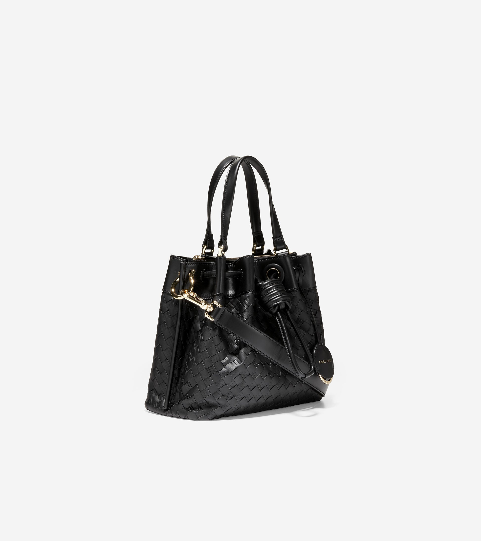 Woven Leather Small Bucket Bag