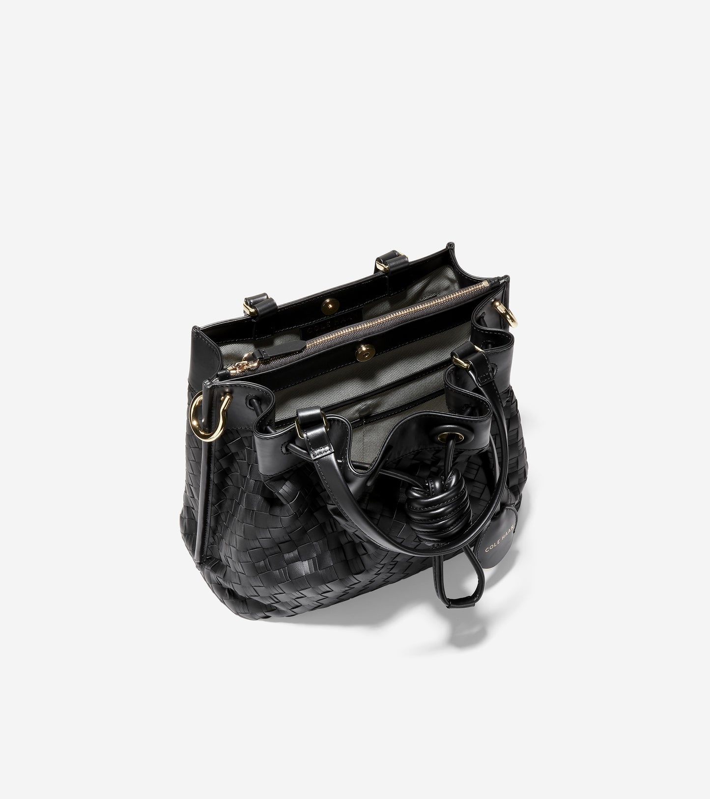 Woven Leather Small Bucket Bag